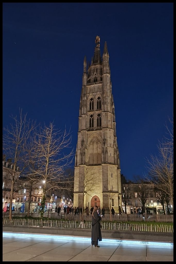 Pey Berland Tower what a difference the night makes illuminated at night 4-days in Bordeaux itinerary