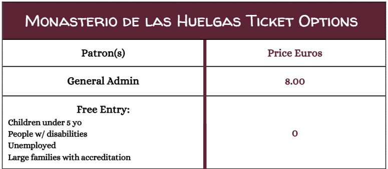 Discover Burgos Monasterio de las Huelgas ticket options chart