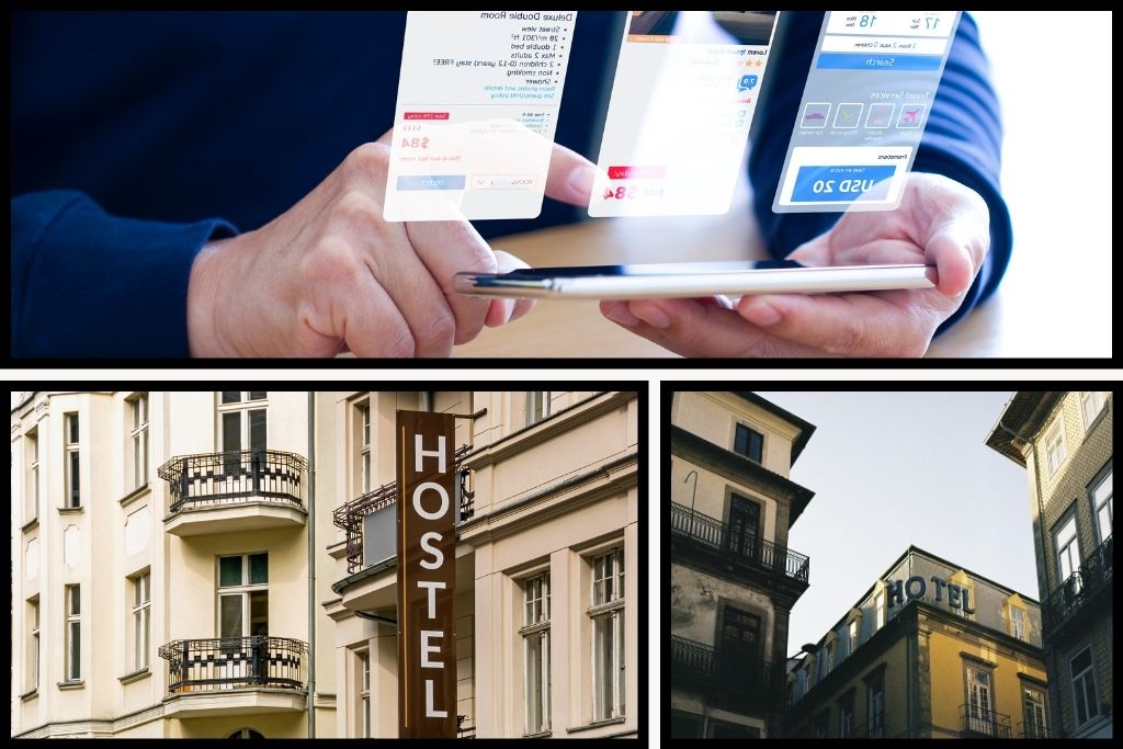 Hostel vs. Hotel picture and comparing the price in the top